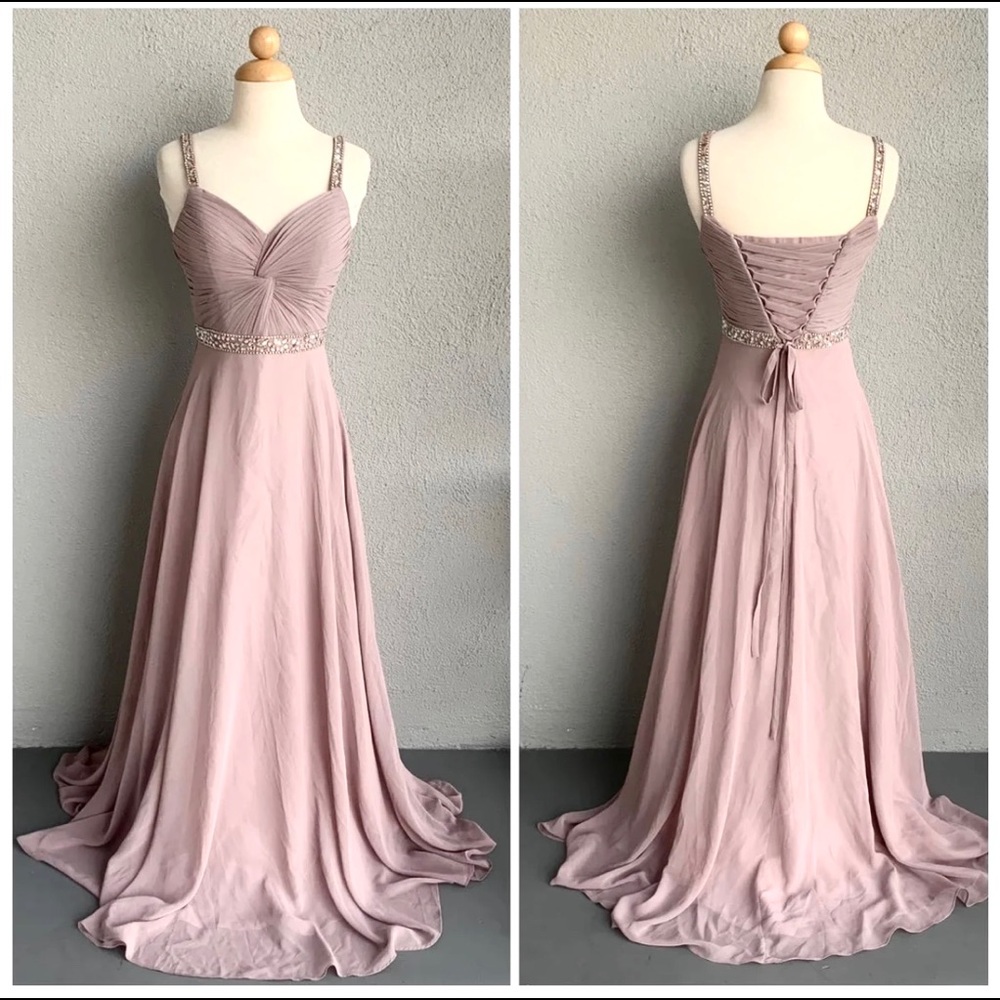 MAY QUEEN Mauve tied lace back Prom Dress Size 6